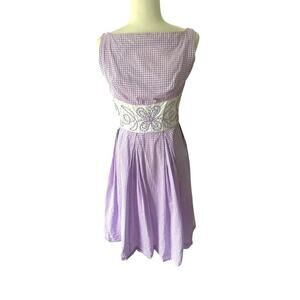 Vintage Jonathan Logan Purple Gingham Plaid Midi Dress Cottagecore Rockabilly S